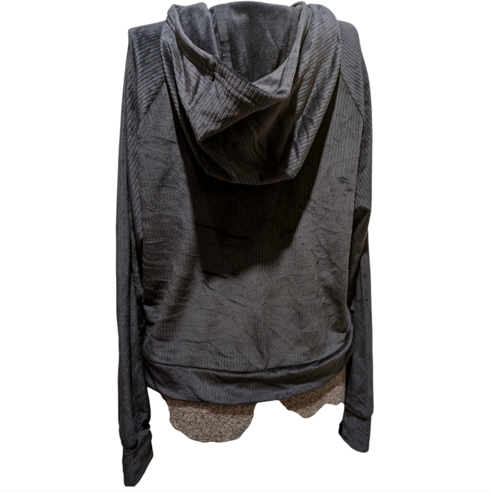 All in Motion Navy Black Velour Ribbed Zip-Up Hoodie Sz M - Picture 6 of 8